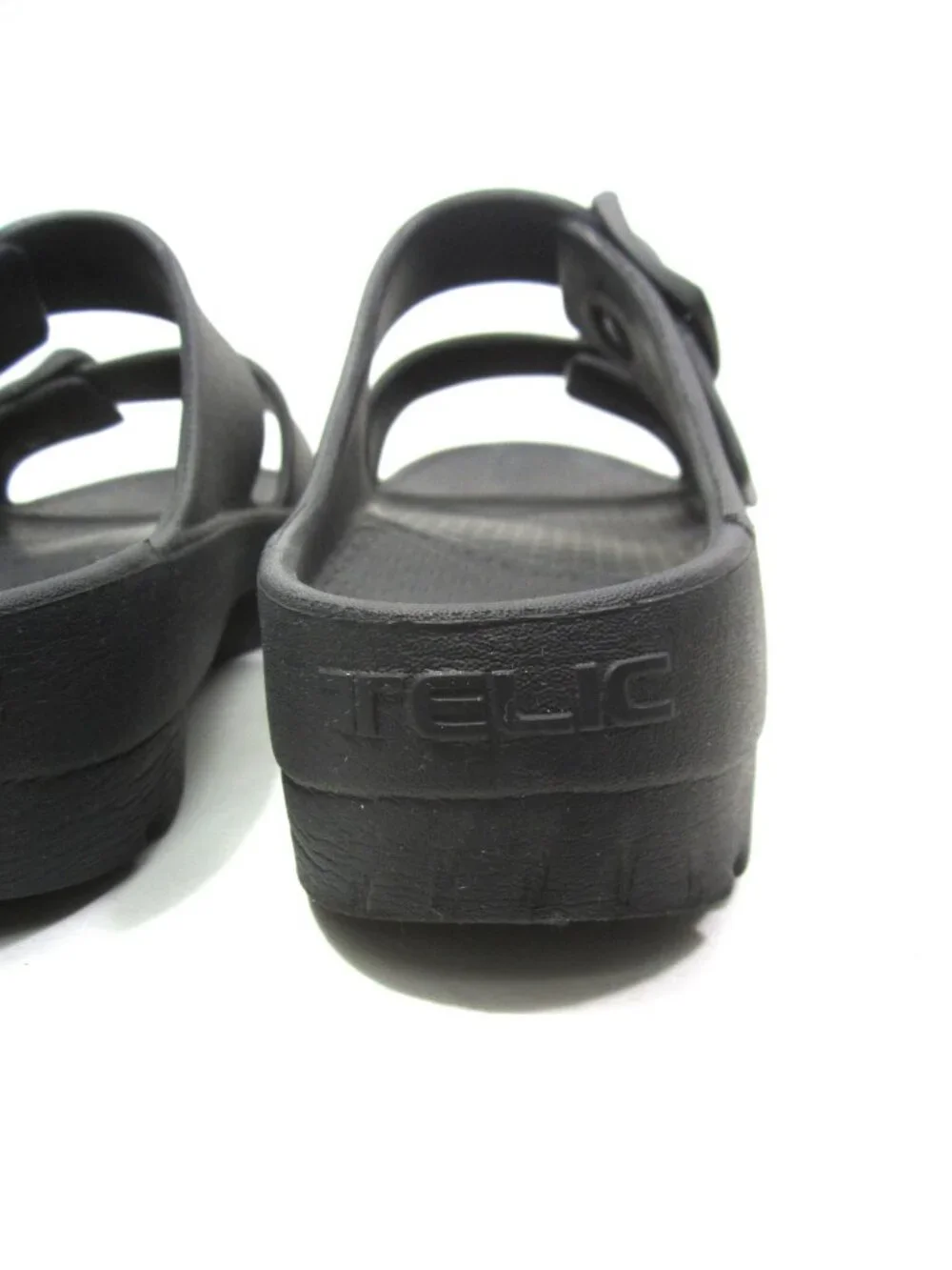 Telic Womens M/L 10 Boise Bliss Black Adjustable Buckle Slide Recovery Sandals